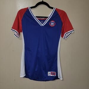 Chicago Cubs Medium Shirt Majestic Blue Red White Short‎ Sleeve
